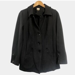 Ecru Women's Ponte Knit Longline Button Front Jacket Vegan Leather Trim Size M